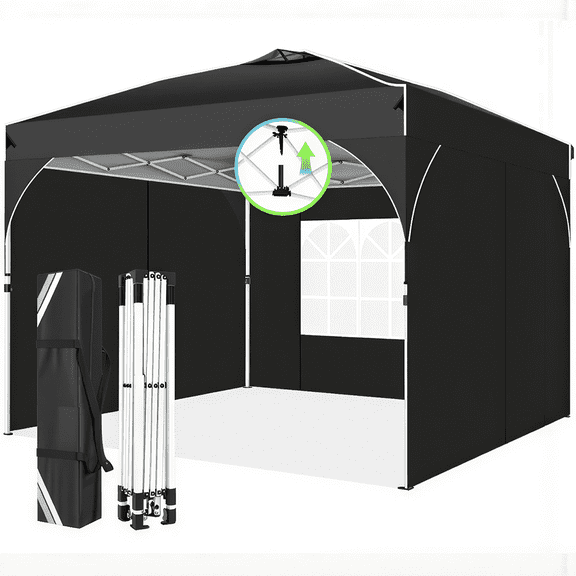 HOTEEL 10x10 Ez Up Pop Up Canopy Tent, Party Tents with One Push Central Button Air Vent, Instant Canopy Tent with Sidewalls & Reflective Strip, Black