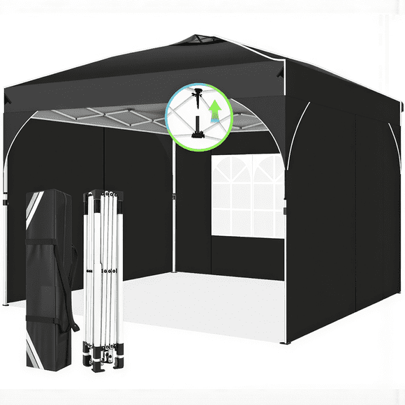 HOTEEL 10x10 Ez Up Pop Up Canopy Tent, Party Tents with One Push Central Button Air Vent, Instant Canopy Tent with Sidewalls & Reflective Strip, Black