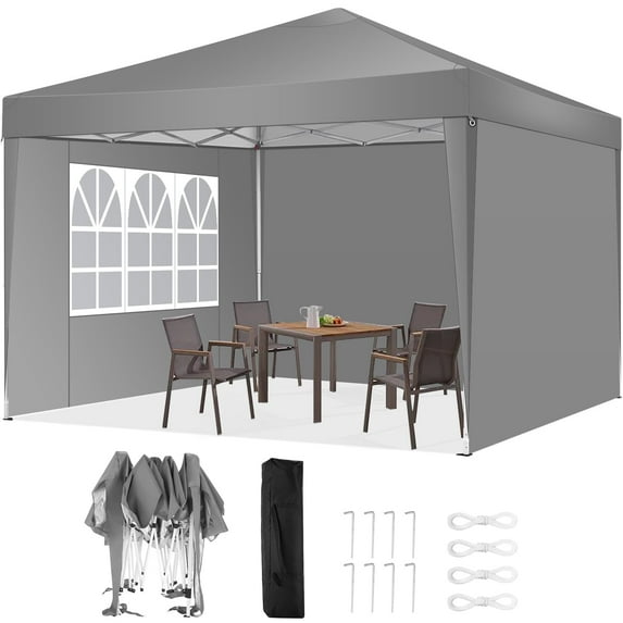 HOTEEL Canopy 10x10 Pop Up Canopy Tent with 3 Sidewalls Party Tents for Parties Weddings Backyard Waterproof Canopy Outdoor Commercial Canopy Event Tent with Stakes, Ropes, Gray