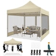 thumbnail image 1 of HOTEEL 10x10 Heavy Duty Canopy Tent, Pop up Canopies with Netting Screened ,Waterproof Ez up Canopy with Sidewalls, Outdoor Instant Party Tent for Backyard,Khaki, 1 of 9