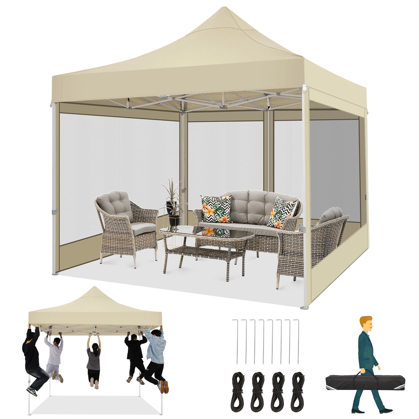 HOTEEL 10x10 Heavy Duty Canopy Tent, Pop up Gazebo with Netting