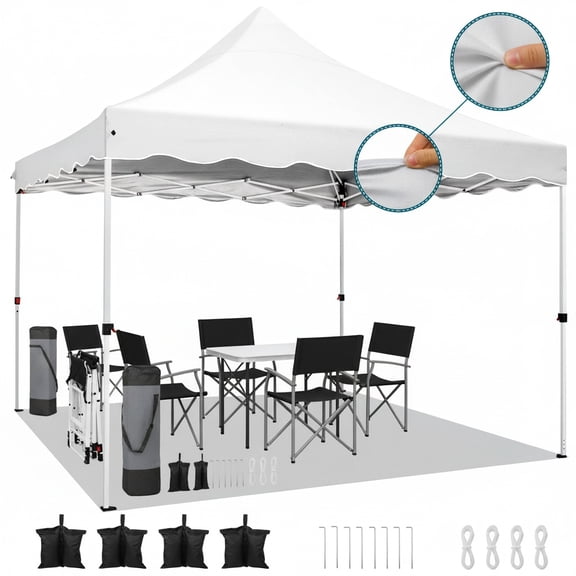 HOTEEL 10x10 Pop Up Canopy Outdoor Shade, Easy Up Sun Shelter with One Person Set Up Center Lock, Commercial Instant Canopy Tent, Portable Instant Camping Beach Canopy Tents for Parties, Beach, White
