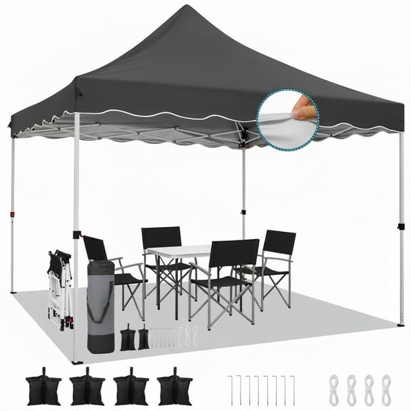 HOTEEL 10x10 Pop Up Canopy Outdoor Shade, Easy Up Sun Shelter with One Person Set Up Center Lock, Commercial Instant Canopy Tent, Portable Instant Camping Beach Canopy Tents for Parties, Beach, Black