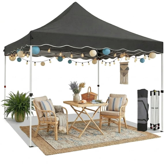 HOTEEL 10x10 Pop Up Canopy Outdoor Shade, Easy Up Sun Shelter with One Person Set Up Center Lock, Commercial Instant Canopy Tent, Portable Instant Camping Beach Canopy Tents for Parties, Beach, Black