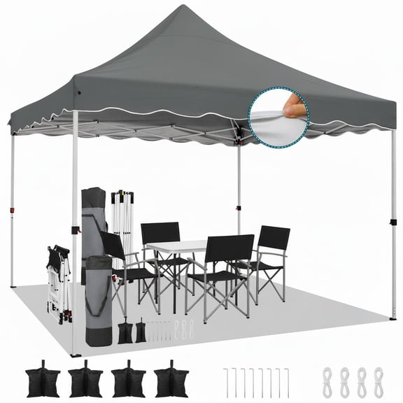 HOTEEL 10x10 Pop Up Canopy Outdoor Shade, Easy Up Sun Shelter with One Person Set Up Center Lock, Commercial Instant Canopy Tent, Portable Instant Camping Beach Canopy Tents for Parties, Beach, Gray