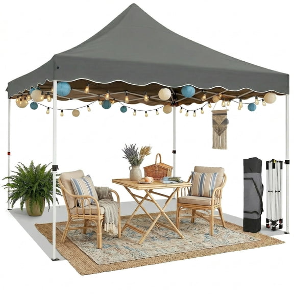 HOTEEL 10x10 Pop Up Canopy Outdoor Shade, Easy Up Sun Shelter with One Person Set Up Center Lock, Commercial Instant Canopy Tent, Portable Instant Camping Beach Canopy Tents for Parties, Beach, Gray