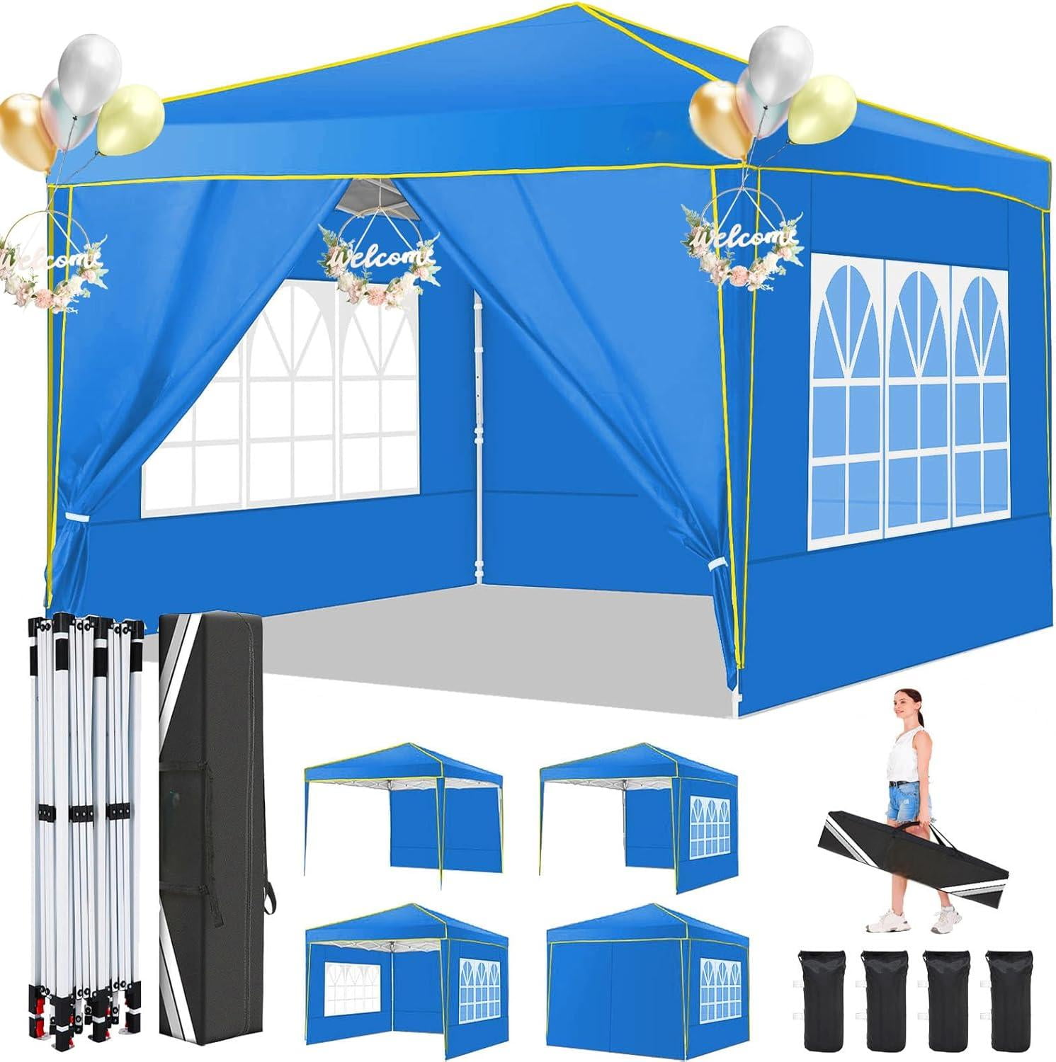 Blue 10x10 Pop Up Canopy Tent with Church Windows