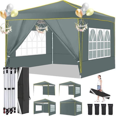 HOTEEL 10x10 Pop up Canopy with Sidewalls,Waterproof Tent for Parties Wedding Event,Instant Outdoor Gazebos with Carry Bag,Stakes,Ropes & Sandbags,Gray