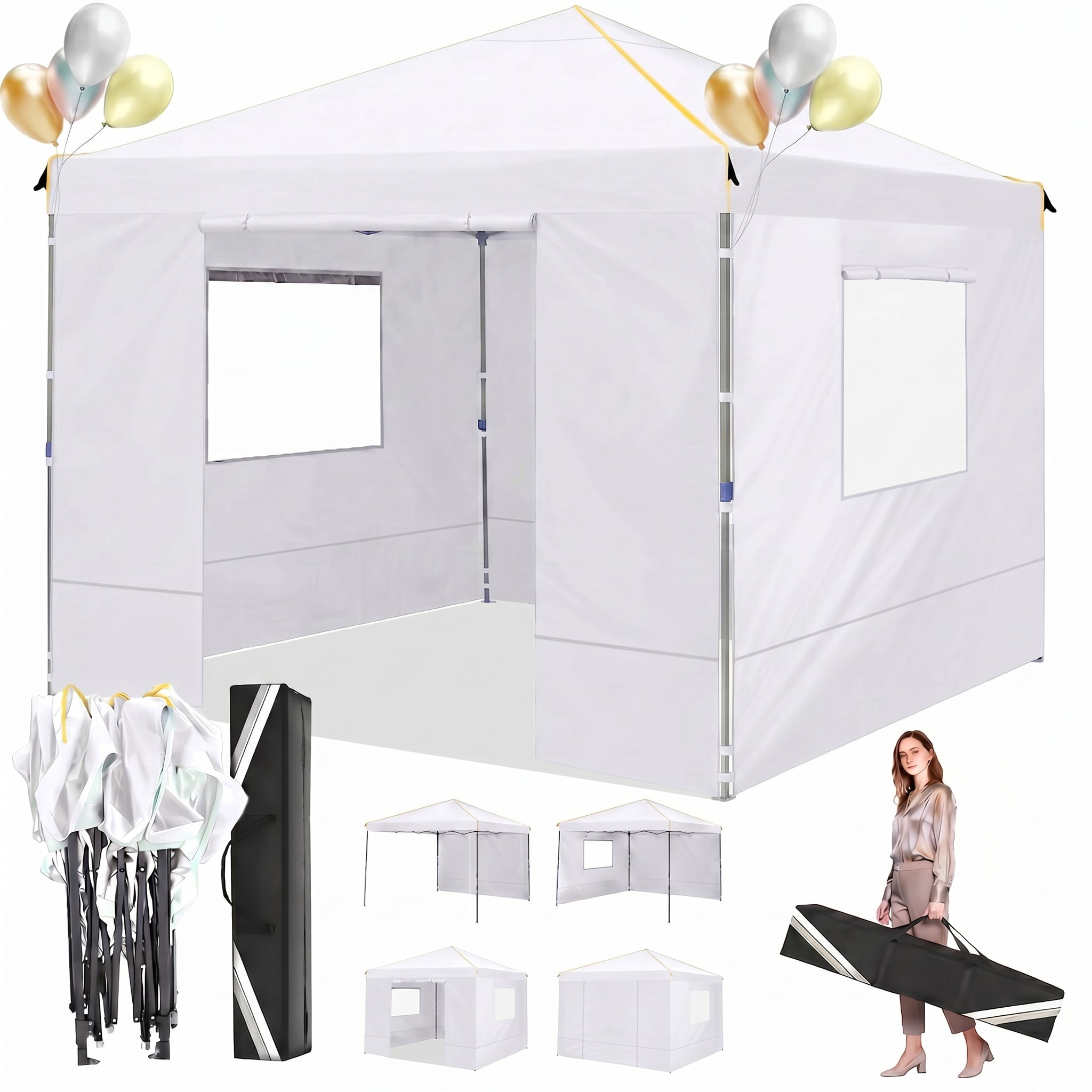 HOTEEL 10x10 Pop up Canopy with Sidewalls,Waterproof Tent for Parties Wedding Event,Instant Outdoor Gazebos with Carry Bag,Stakes,Ropes & Sandbags,White