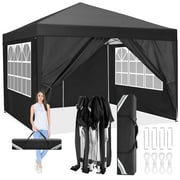 HOTEEL 10x10 Pop up Canopy Tent Protable Canopy Tent with 4 Sidewalls Waterproof Commercial Instant Shelter Tent for Parties, Wedding, Courtyard with Carry Bag, Black