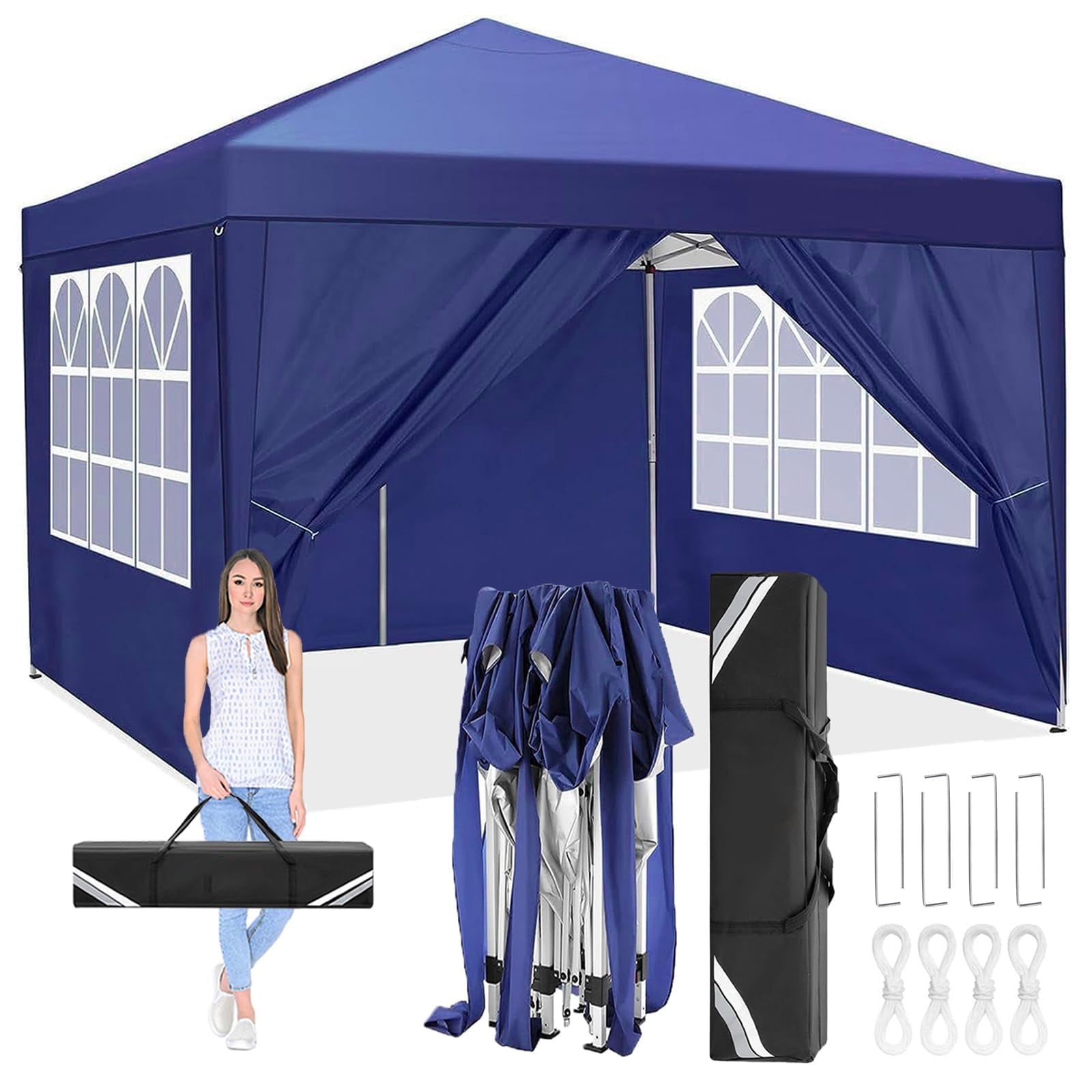 Dark Blue 10x10 Waterproof Alloy Steel Pop-Up Canopy Tent with Sidewalls