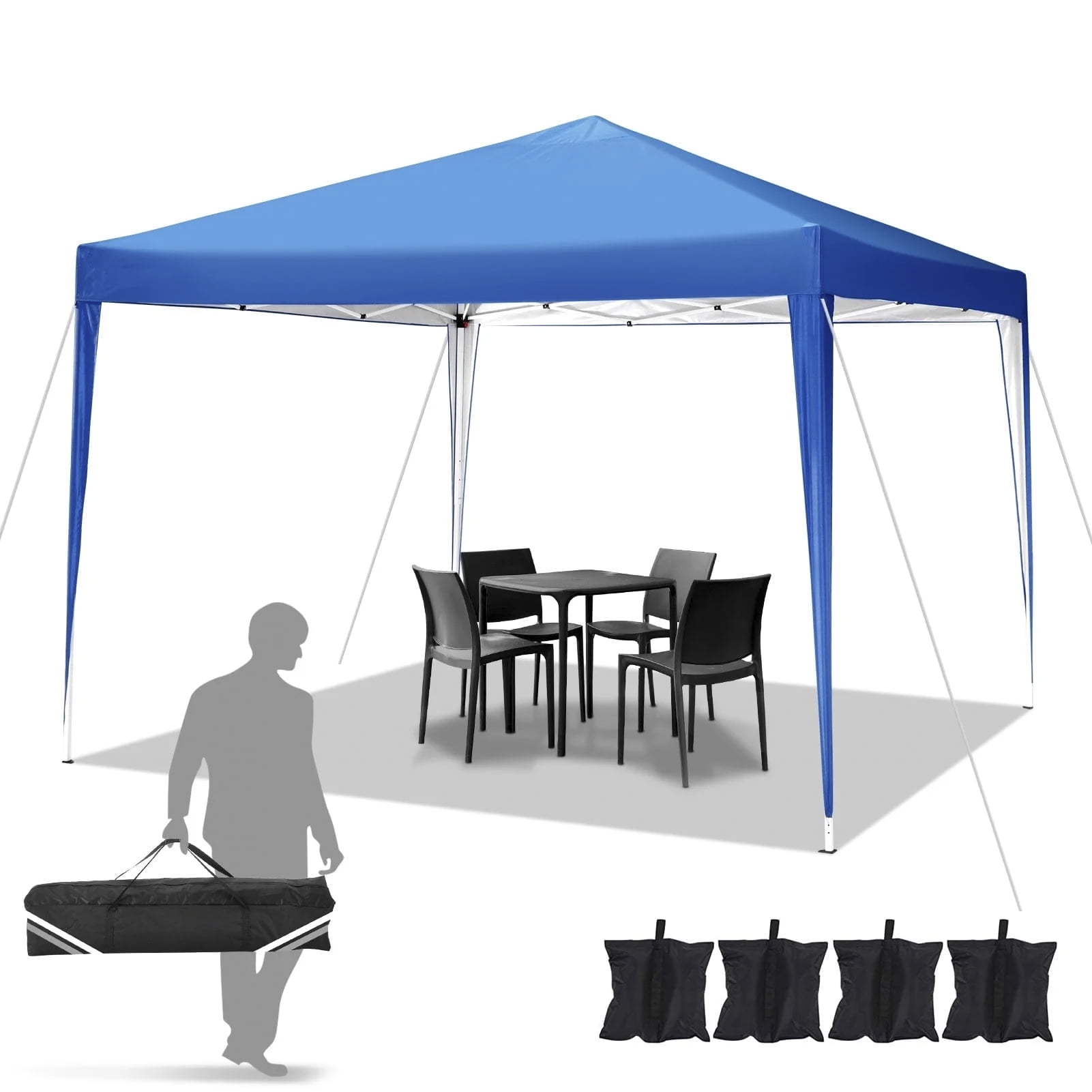 10x10 Blue Waterproof Pop-Up Patio Canopy Tent with Steel Frame