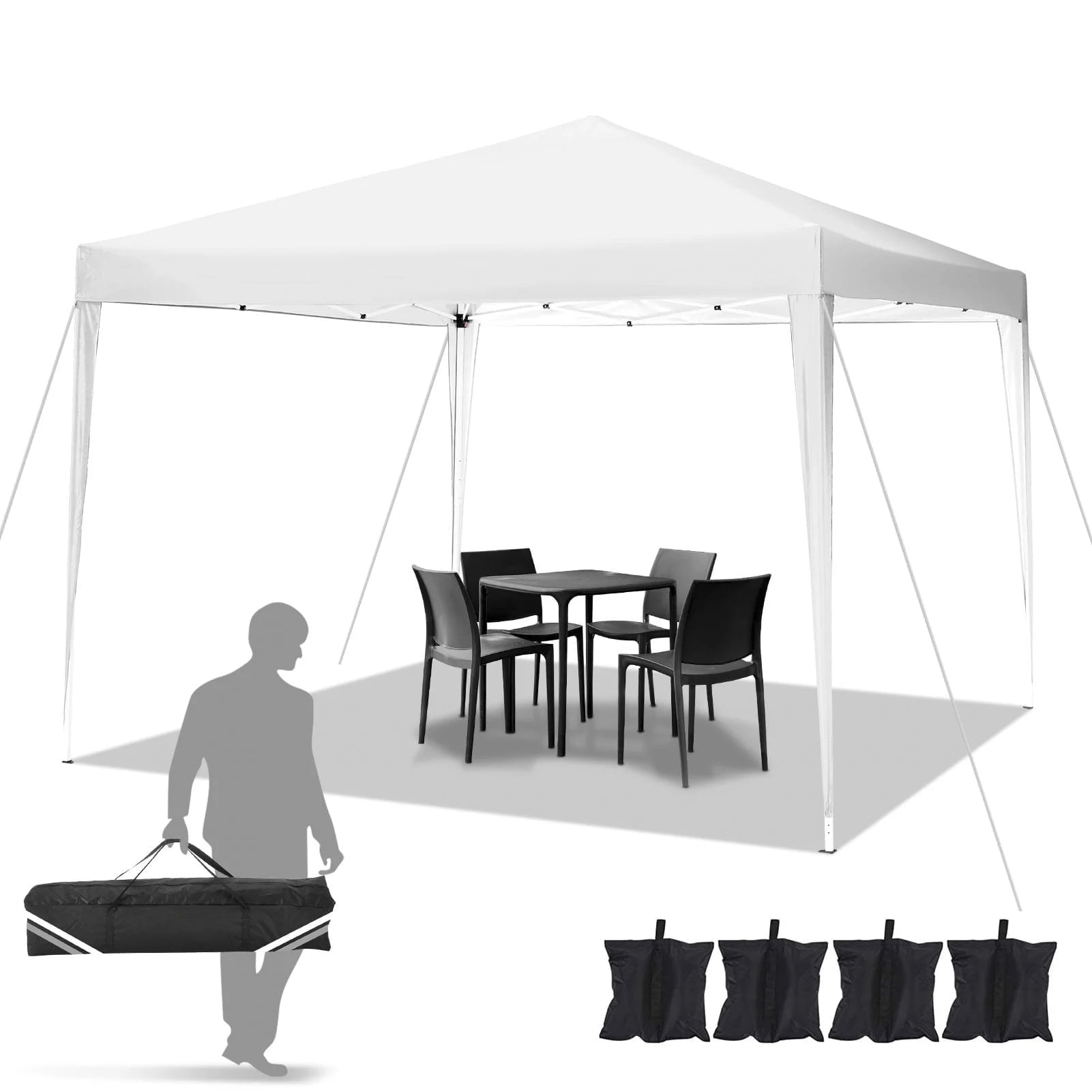 White 10x10 ft Adjustable Height Pop-Up Canopy Tent