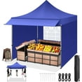 thumbnail image 1 of HOTEEL 10x10 ft Canopy with Extended Awning, Heavy Duty EZ Pop up Folding Canopy Tent with Roller Bag, Rainproof&Sunproof Awning Gazebo Shelter for Party Events, Market, Vendor, Dark Blue, 1 of 8