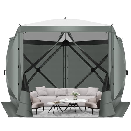 HOTEEL 10x10 ft Pop Up Gazebo Screen House Tent for Camping with 4 Sidewalls and Mosquito Netting, Waterproof, UV Resistant, Portable Carry Bag, for Outdoor Camping, Lawn and Backyard, Gray