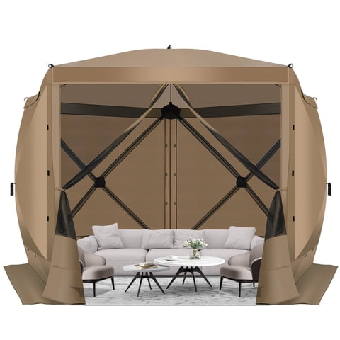 HOTEEL 10x10 ft Pop Up Gazebo Screen House Tent for Camping with 4 Sidewalls and Mosquito Netting, Waterproof, UV Resistant, Portable Carry Bag, for Outdoor Camping, Lawn and Backyard, Khaki