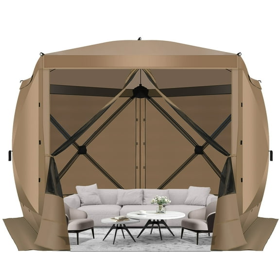 HOTEEL 10x10 ft Pop Up Gazebo Screen House Tent for Camping with 4 Sidewalls and Mosquito Netting, Waterproof, UV Resistant, Portable Carry Bag, for Outdoor Camping, Lawn and Backyard, Khaki