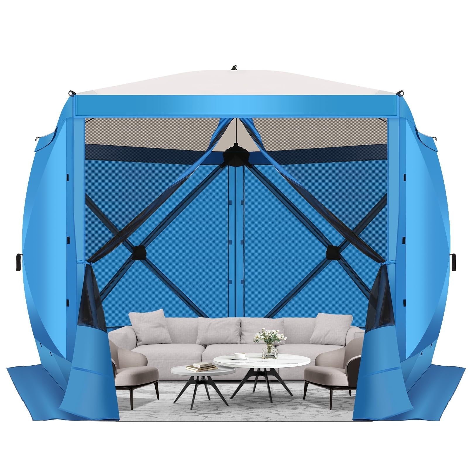 HOTEEL 10x10 ft Pop Up Gazebo Screen House Tent for Camping with 4 Sidewalls and Mosquito Netting, Waterproof, UV Resistant, Portable Carry Bag, for Outdoor Camping, Lawn and Backyard, Blue