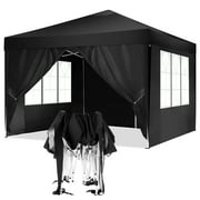 HOTEEL 10x10ft Popup Canopy Waterproof Canopy with 4 Sidewalls Outdoor Commercial Instant Shelter Beach Camping Canopy Tent for Party, Black