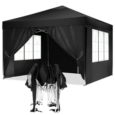 HOTEEL 10x10ft Popup Canopy Waterproof Canopy with 4 Sidewalls Outdoor Commercial Instant Shelter Beach Camping Canopy Tent for Party, Black