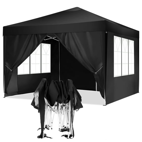 HOTEEL 10x10ft Popup Canopy Waterproof Canopy with 4 Sidewalls Outdoor Commercial Instant Shelter Beach Camping Canopy Tent for Party, Black