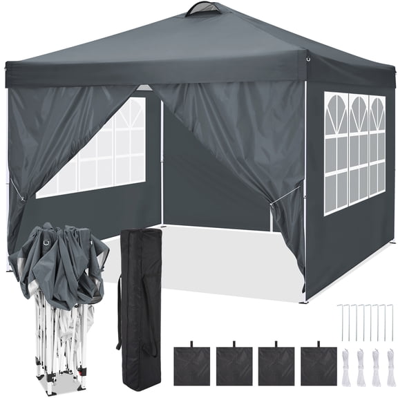 HOTEEL 10x10ft Popup Canopy Waterproof Canopy with 4 Sidewalls Outdoor Commercial Instant Shelter Beach Camping Canopy Tent for Party, Gray