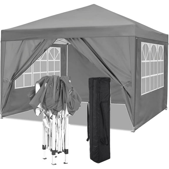 HOTEEL 10x10ft Popup Canopy Waterproof Canopy with 4 Sidewalls Outdoor Commercial Instant Shelter Beach Camping Canopy Tent for Party, Gray