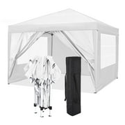 HOTEEL 10x10ft Popup Canopy Waterproof Canopy with 4 Sidewalls Outdoor Commercial Instant Shelter Beach Camping Canopy Tent for Party, White