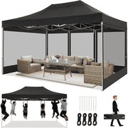 HOTEEL 10x15 Heavy Duty Canopy Tent, Pop up Gazebo with Netting Screened ,Waterproof Ez up Canopy with Sidewalls, Outdoor Instant Party Tent for Backyard,Black