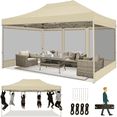 thumbnail image 1 of HOTEEL 10x15 Heavy Duty Canopy Tent, Pop up Gazebo with Netting Screened ,Waterproof Ez up Canopy with Sidewalls, Outdoor Instant Party Tent for Backyard, Khaki, 1 of 9