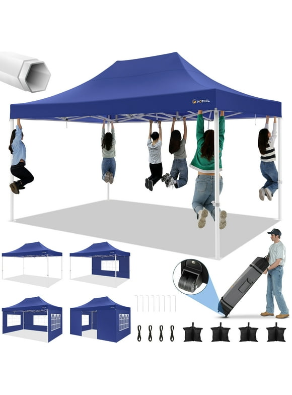 HOTEEL 10x15 Pop Up Canopy Tent Heavy Duty with 4 Sidewalls,Tents for Parties Outdoor Canopy Event Tent Wedding with Roller Bag,UV 50+ & Upgraded No Water Accumulation,Thick Hexagonal Legs,Dark Blue