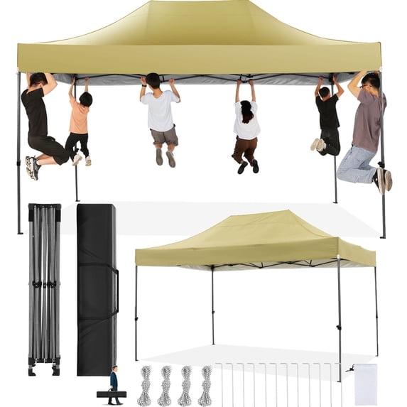 SANOPY 10x15ft Pop up Canopy, Heavy Duty Outdoor Canopy Tent with Carrying bag, 100% Waterproof, Khaki