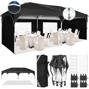 HOTEEL 10x20 Ez Up Pop Up Canopy Tent, Party Tents with One Push Central Button & Air Vent, Instant Canopy Tent with Sidewalls for Commercial, Event, Backyard, Black