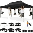 HOTEEL 10x20 Heavy Duty Pop Up Canopy Tent with 6 Sidewalls, Commercial Outdoor Canopy Tents for Parties Event Wedding with Roller Bag, Waterproof & UV 50+, Upgraded Thickened Hexagonal Legs, Black