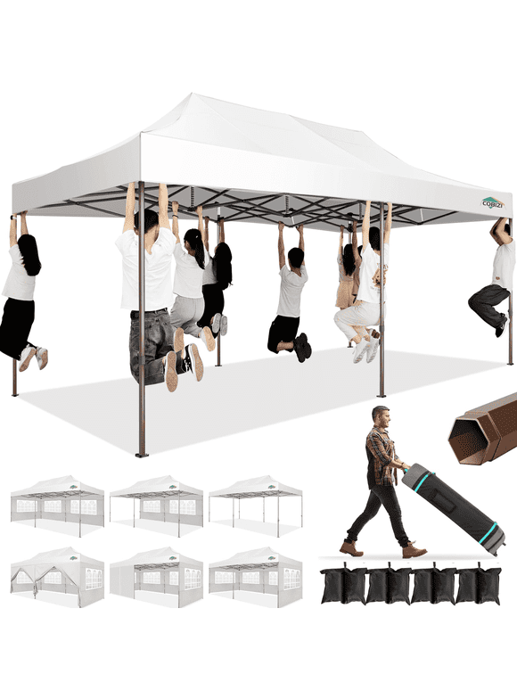 HOTEEL 10x20 Heavy Duty Canopy Tent with 6 Removable Sidewalls,Pop up Outdoor Commercial Party Wedding Tent with Roller Bag,Waterproof & UV 50+,White
