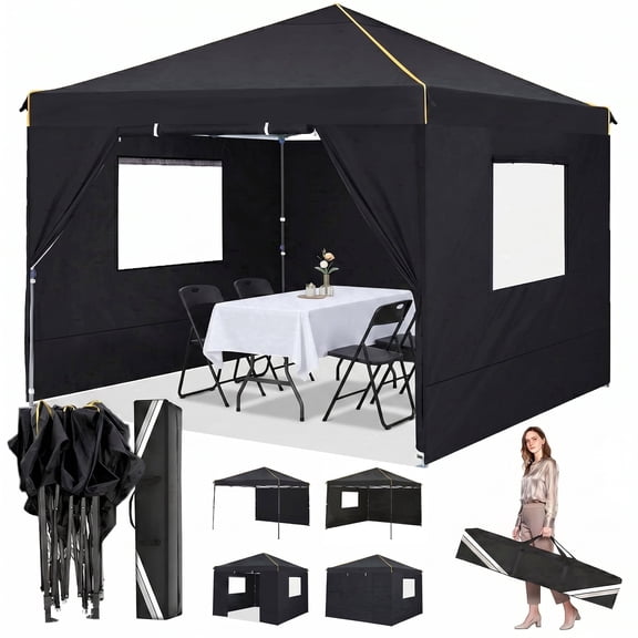 Hoteel 10x10 Canopy Tent with 4 Removable Sidewalls,Pop up Gazebo for Parties Wedding,Outdoor Party Tents with Carry Bag,Black