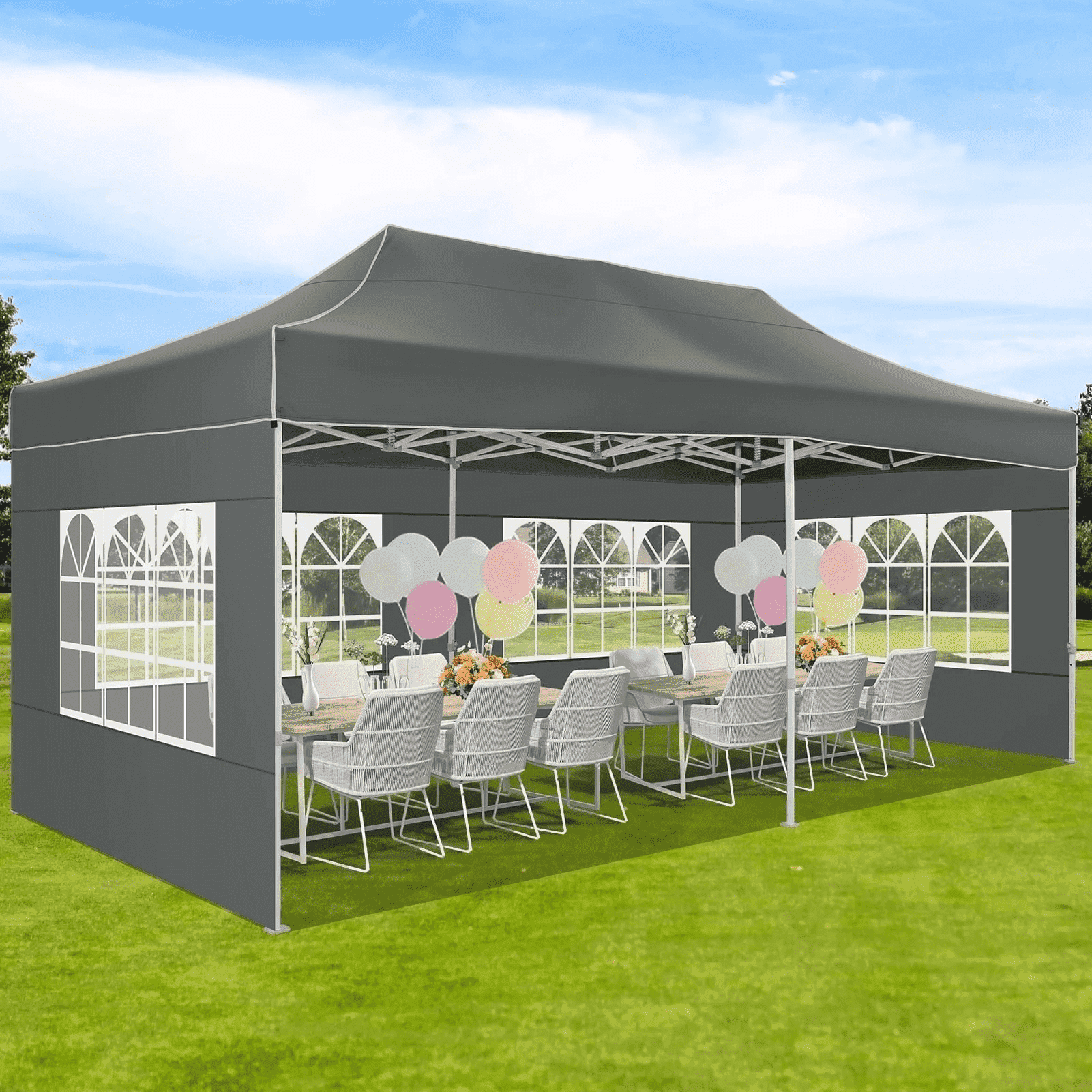 Gray Heavy Duty 10' x 20' Pop Up Canopy Tent with Removable Sidewalls