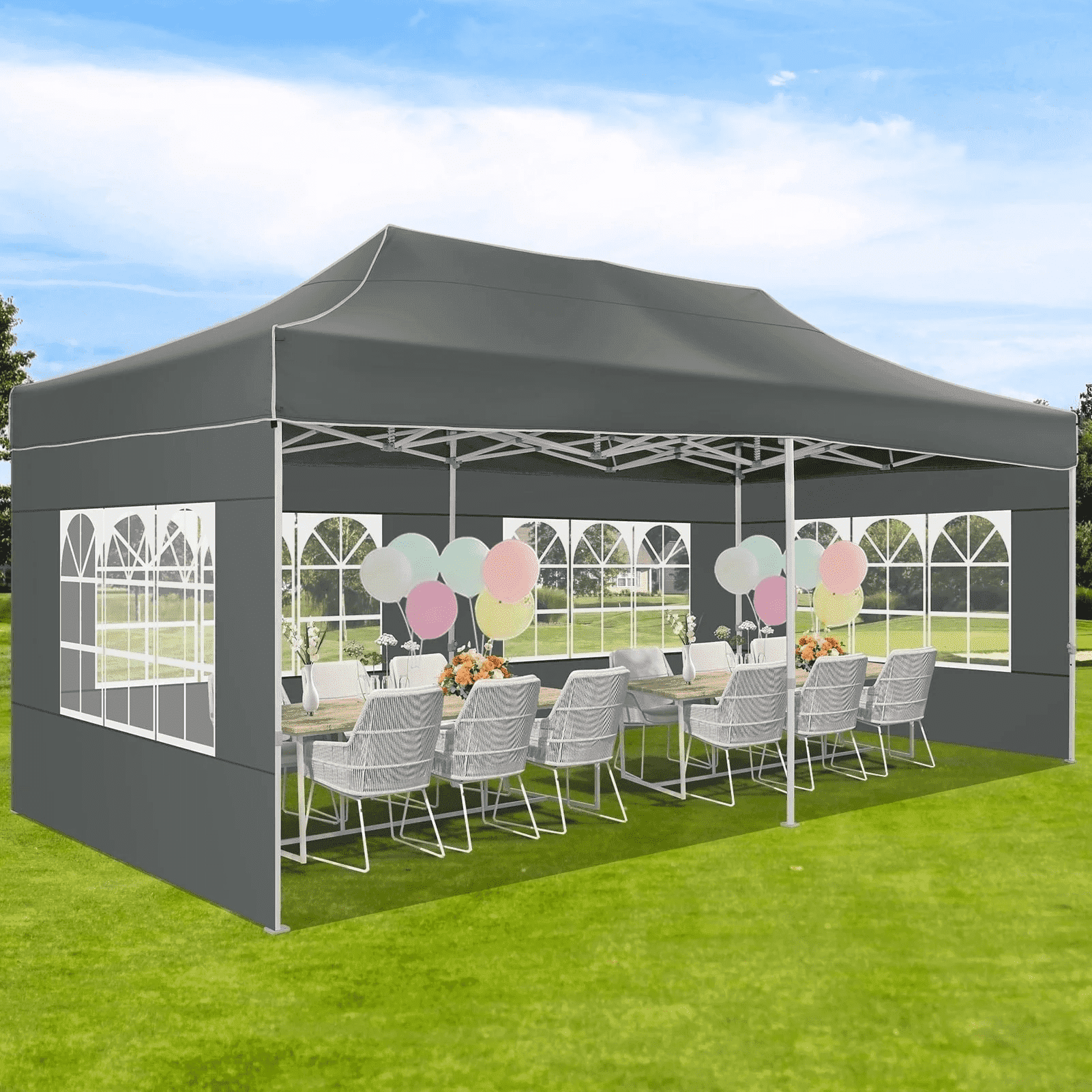 Gray Heavy Duty 10' x 20' Pop Up Canopy Tent with Removable Sidewalls