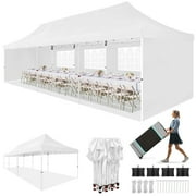 HOTEEL 10x30 Heavy Duty Canopy with Sidewalls,Ez Pop up Canopies,Folding Protable Party Tent,Outdoor Sun Shade Wedding Gazebos with Roller Bag,White