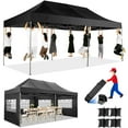 thumbnail image 1 of SANOPY 10x20 Pop up Canopy with 6 sidewalls Commercial Heavy Duty Canopy UPF 50+ All Weather Waterproof Outdoor Wedding Party Tents Gazebo with Roller Bag, Black, 1 of 10