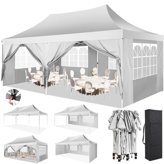 HOTEEL 10x20 Pop Up Canopy Tents with 6 Removeble Sidewalls,Outdoor Gazebo with Carry Bag for Patio,Wedding,Backyard,Camping,Parties,Event,White