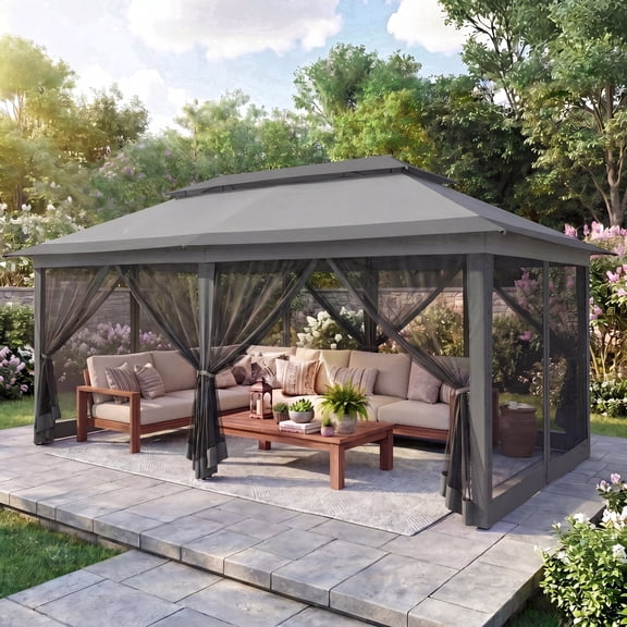 HOTEEL 12' x 20' Pop Up Gazebo Patio Outdoor Canopy Tent with Netting, Vented Top, Adjustable Height and 240 sq ft of Shade for Garden, Party, Backyard, Gray