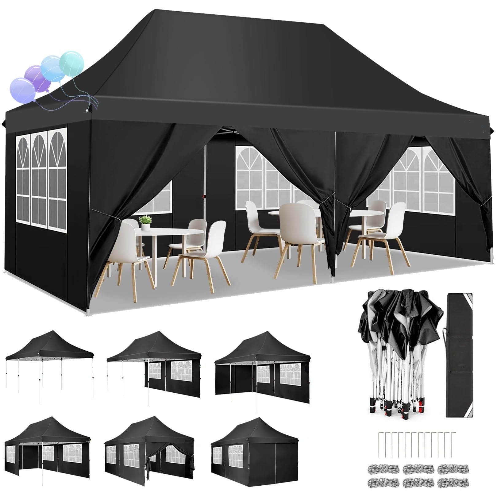 Black 10' x 20' Alloy Steel Outdoor Canopy Tent with Side Walls