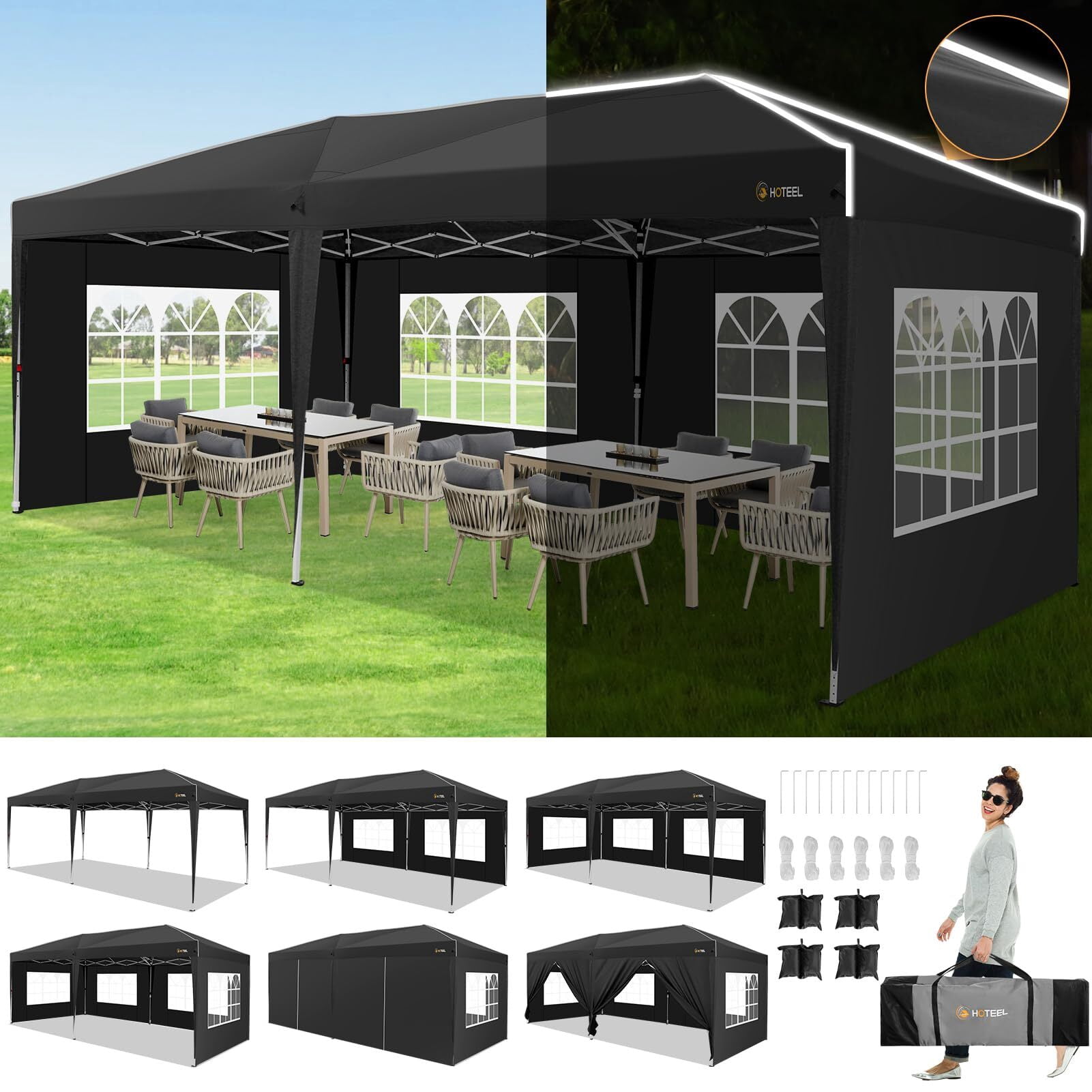 HOTEEL 10x20 Pop Up Canopy Tent for Parties, Easy Up Outdoor Gazebo