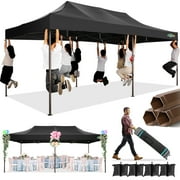 HOTEEL 10x20 Pop Up Heavy Duty Canopy Tent,Commercial Tent Gazebo for Parties All-Weather Waterproof and UV 50+ Wedding Tent with Roller Bag,Black