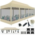 thumbnail image 1 of HOTEEL 10x30 Heavy Duty Canopy Tent, Pop up Canopies with Netting Screened ,Waterproof Ez up Canopy with Sidewalls, Outdoor Instant Party Tent for Backyard,Khaki, 1 of 7