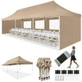 thumbnail image 1 of HOTEEL 10x30 Heavy Duty Canopy with Sidewalls,Ez Pop up Canopies,Folding Protable Party Tent,Outdoor Sun Shade Wedding Gazebos with Roller Bag,Khaki, 1 of 9