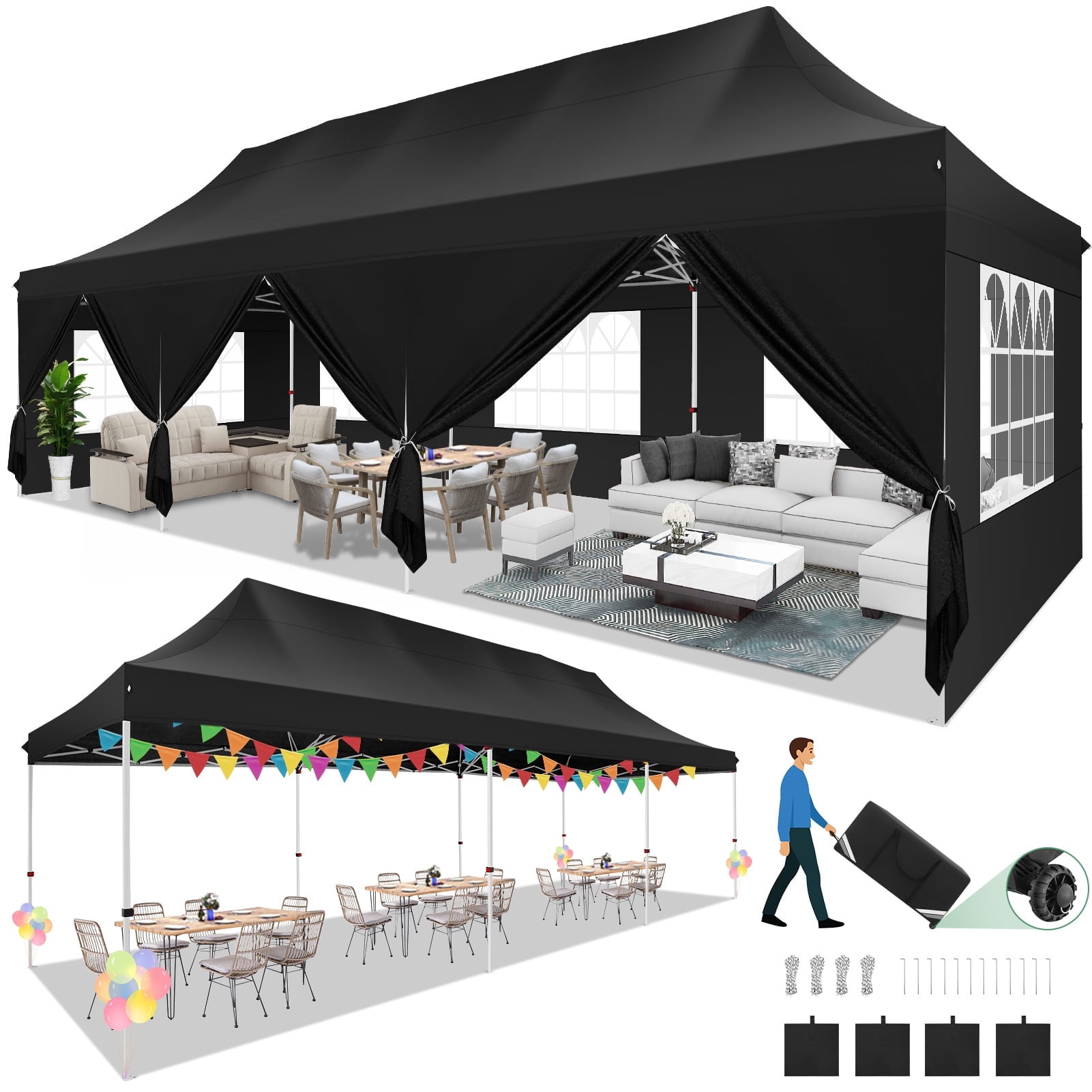 Hoteel 10x30 Pop up Canopy, Pop up Party Tent with 6 Removable ...