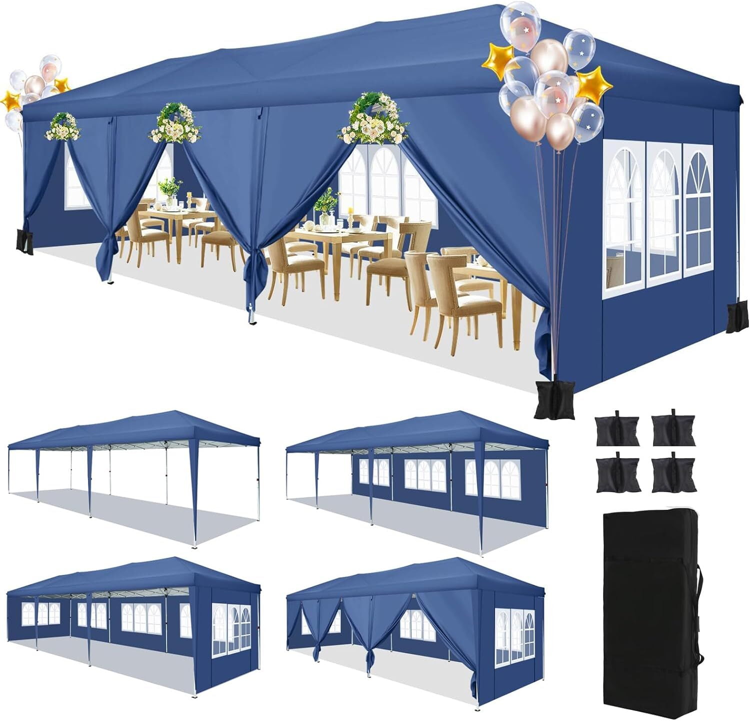 Blue 10x30 Waterproof Pop-Up Canopy Tent with Sidewalls