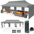 thumbnail image 1 of HOTEEL 10x30 ft Canopy with Extended Awning, Heavy Duty EZ Pop up Folding Canopy Tent with Roller Bag, Rainproof&Sunproof Awning Gazebo Shelter for Party Events, Market, Vendor, Gray, 1 of 9